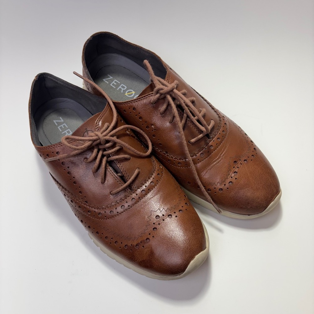 Cole Haan Zerogrand Wingtip Oxford British Tan Leather Shoes W14476 Womens 7.5 B